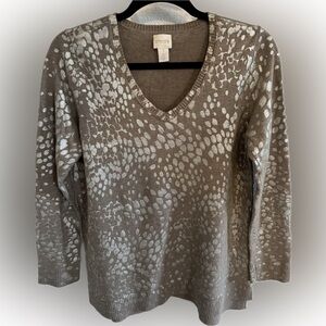 Chico’s Small Animal Print Sweater Tan with Gold Print - 100% Cotton Sz. 1